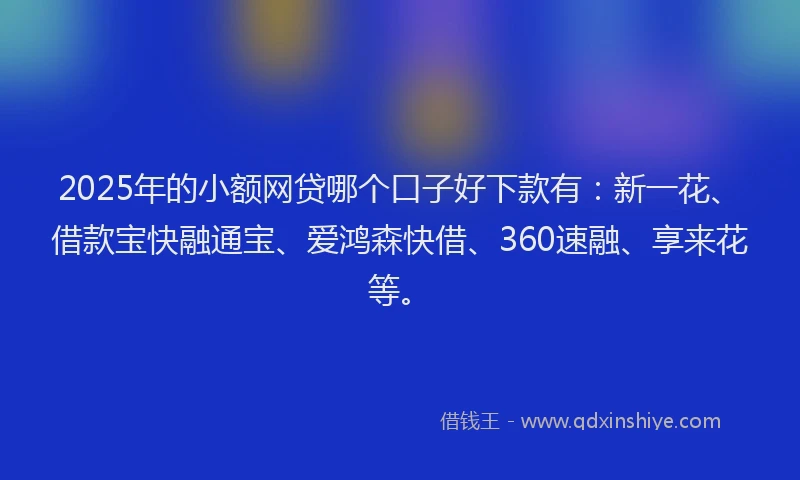 2025年的小额网贷哪个口子好下款有：新一花、借款宝快融通宝、爱鸿森快借、360速融、享来花等。