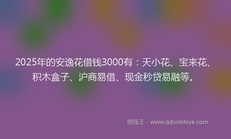 2025年的安逸花借钱3000有：天小花、宝来花、积木盒子、沪商易借、现金秒贷易融等。