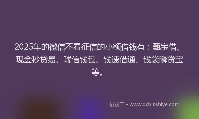2025年的微信不看征信的小额借钱有：甄宝借、现金秒贷易、瑞信钱包、钱速借通、钱袋瞬贷宝等。