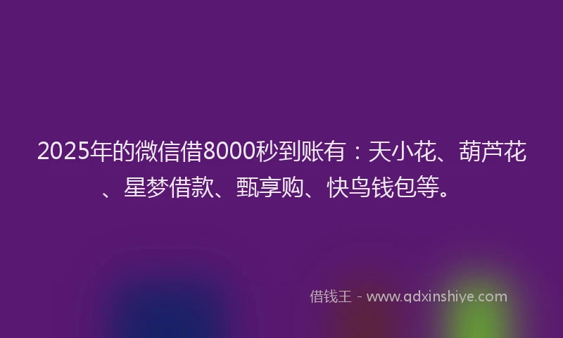 2025年的微信借8000秒到账有：天小花、葫芦花、星梦借款、甄享购、快鸟钱包等。