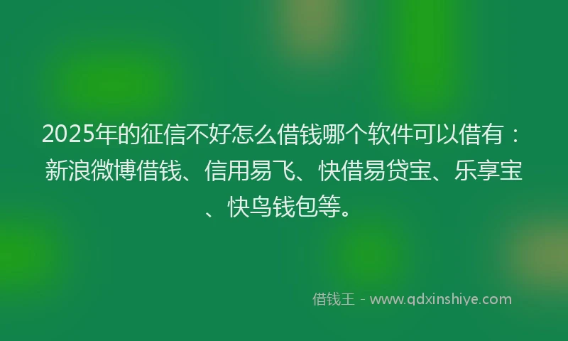 2025年的征信不好怎么借钱哪个软件可以借有：新浪微博借钱、信用易飞、快借易贷宝、乐享宝、快鸟钱包等。