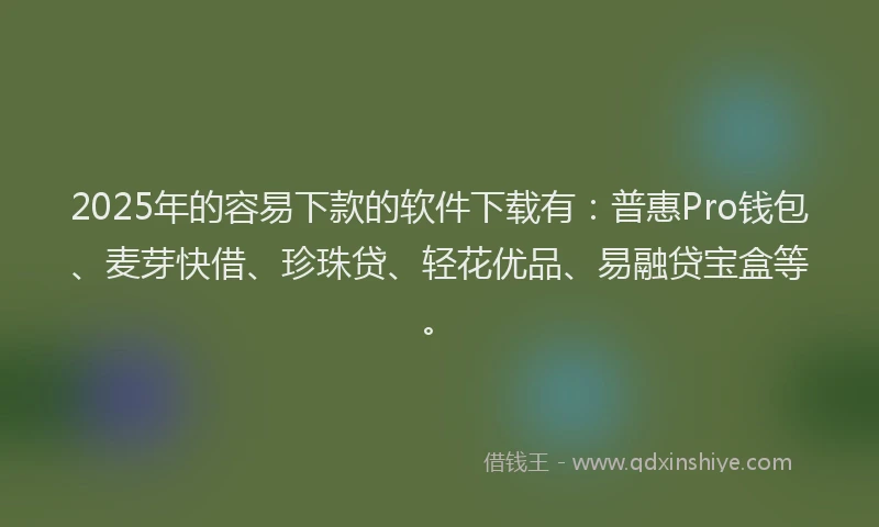 2025年的容易下款的软件下载有：普惠Pro钱包、麦芽快借、珍珠贷、轻花优品、易融贷宝盒等。
