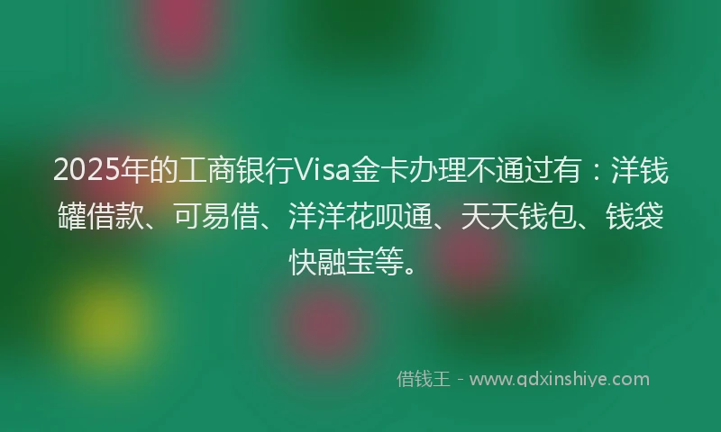 2025年的工商银行Visa金卡办理不通过有：洋钱罐借款、可易借、洋洋花呗通、天天钱包、钱袋快融宝等。