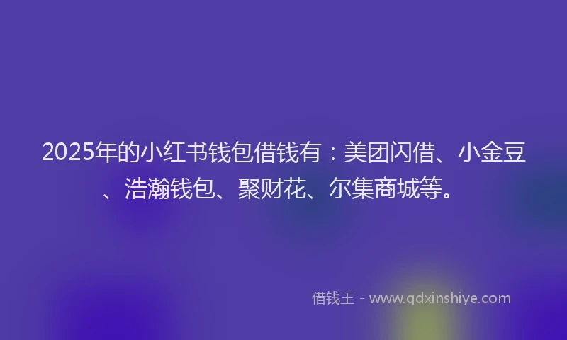 2025年的小红书钱包借钱有：美团闪借、小金豆、浩瀚钱包、聚财花、尔集商城等。