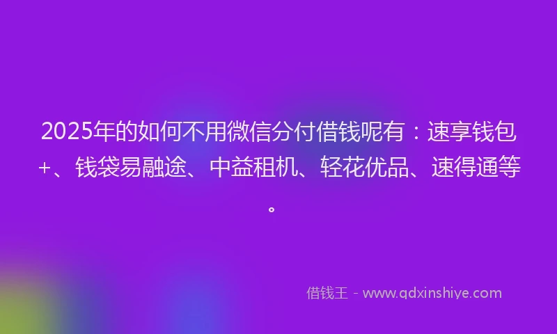 2025年的如何不用微信分付借钱呢有：速享钱包+、钱袋易融途、中益租机、轻花优品、速得通等。