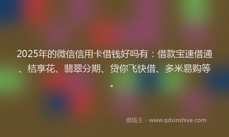 2025年的微信信用卡借钱好吗有：借款宝速借通、桔享花、翡翠分期、贷你飞快借、多米易购等。