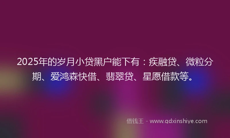 2025年的岁月小贷黑户能下有：疾融贷、微粒分期、爱鸿森快借、翡翠贷、星愿借款等。