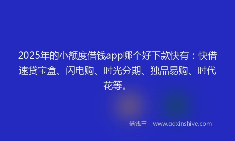 2025年的小额度借钱app哪个好下款快有：快借速贷宝盒、闪电购、时光分期、独品易购、时代花等。