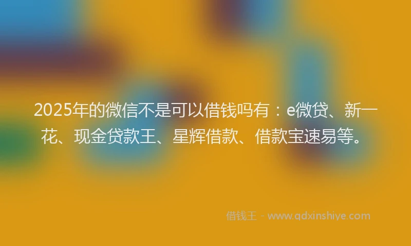 2025年的微信不是可以借钱吗有：e微贷、新一花、现金贷款王、星辉借款、借款宝速易等。