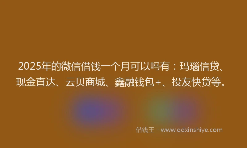 2025年的微信借钱一个月可以吗有：玛瑙信贷、现金直达、云贝商城、鑫融钱包+、投友快贷等。