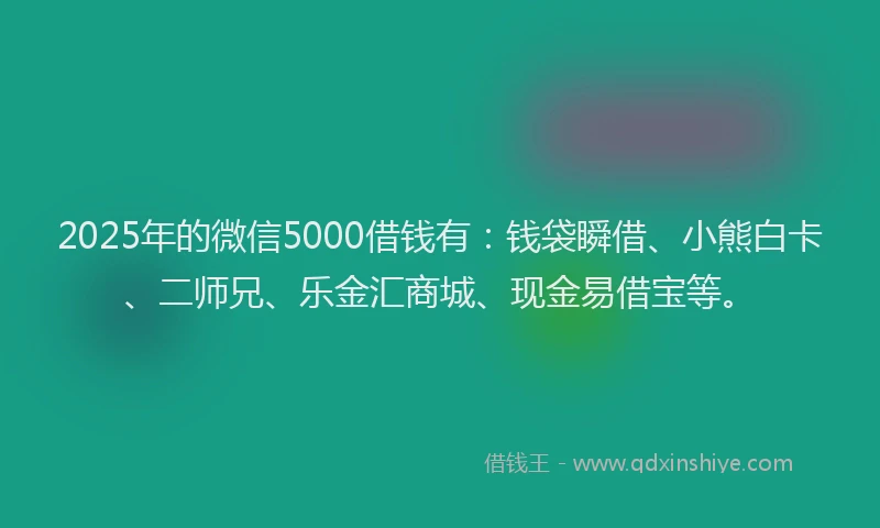 2025年的微信5000借钱有：钱袋瞬借、小熊白卡、二师兄、乐金汇商城、现金易借宝等。