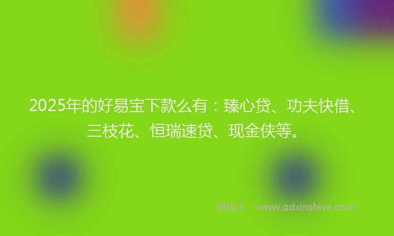 2025年的好易宝下款么有：臻心贷、功夫快借、三枝花、恒瑞速贷、现金侠等。