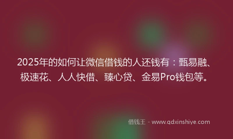 2025年的如何让微信借钱的人还钱有：甄易融、极速花、人人快借、臻心贷、金易Pro钱包等。