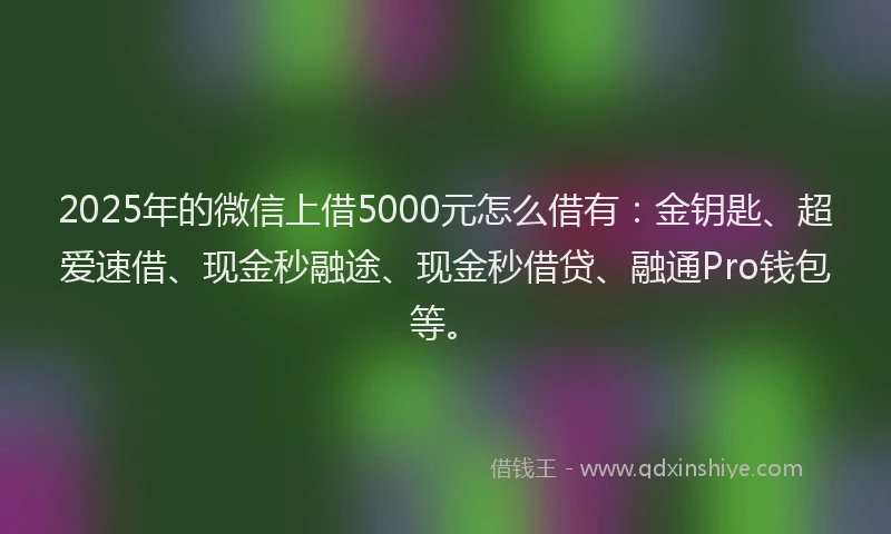 2025年的微信上借5000元怎么借有：金钥匙、超爱速借、现金秒融途、现金秒借贷、融通Pro钱包等。