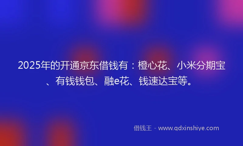 2025年的开通京东借钱有：橙心花、小米分期宝、有钱钱包、融e花、钱速达宝等。