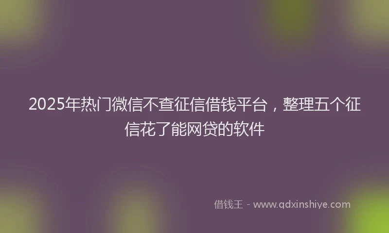 2025年热门微信不查征信借钱平台，整理五个征信花了能网贷的软件