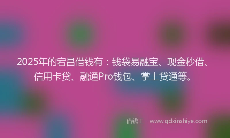 2025年的宕昌借钱有：钱袋易融宝、现金秒借、信用卡贷、融通Pro钱包、掌上贷通等。