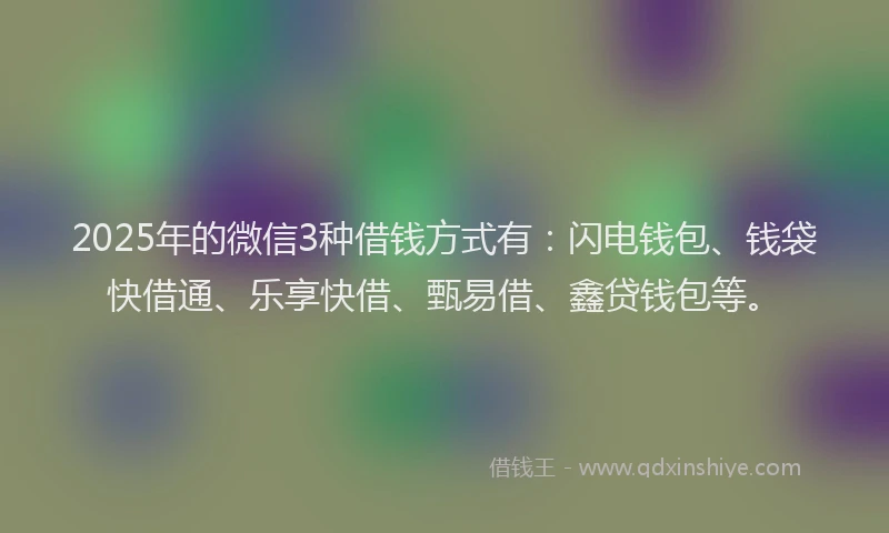 2025年的微信3种借钱方式有：闪电钱包、钱袋快借通、乐享快借、甄易借、鑫贷钱包等。