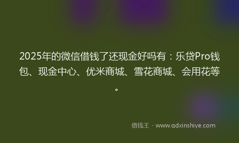 2025年的微信借钱了还现金好吗有：乐贷Pro钱包、现金中心、优米商城、雪花商城、会用花等。