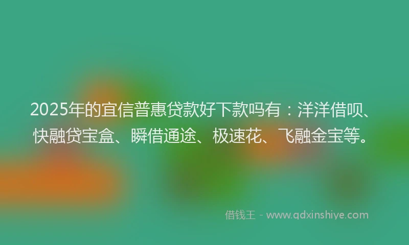 2025年的宜信普惠贷款好下款吗有：洋洋借呗、快融贷宝盒、瞬借通途、极速花、飞融金宝等。