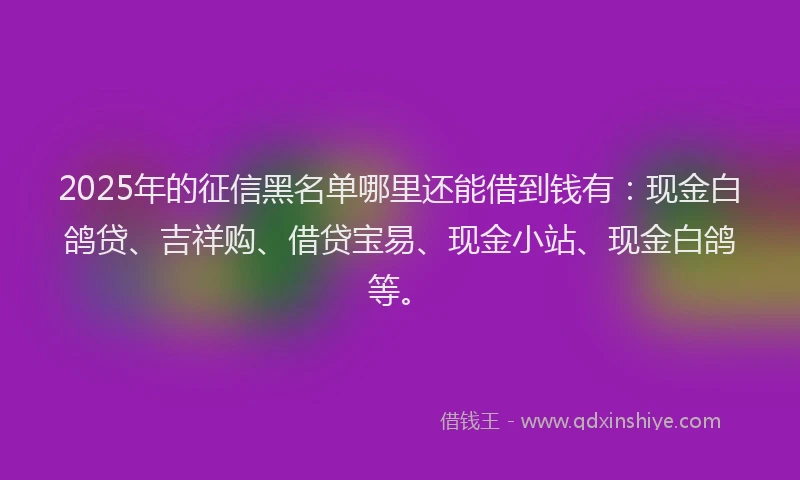 2025年的征信黑名单哪里还能借到钱有：现金白鸽贷、吉祥购、借贷宝易、现金小站、现金白鸽等。