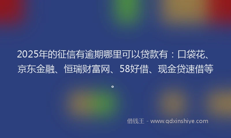 2025年的征信有逾期哪里可以贷款有：口袋花、京东金融、恒瑞财富网、58好借、现金贷速借等。
