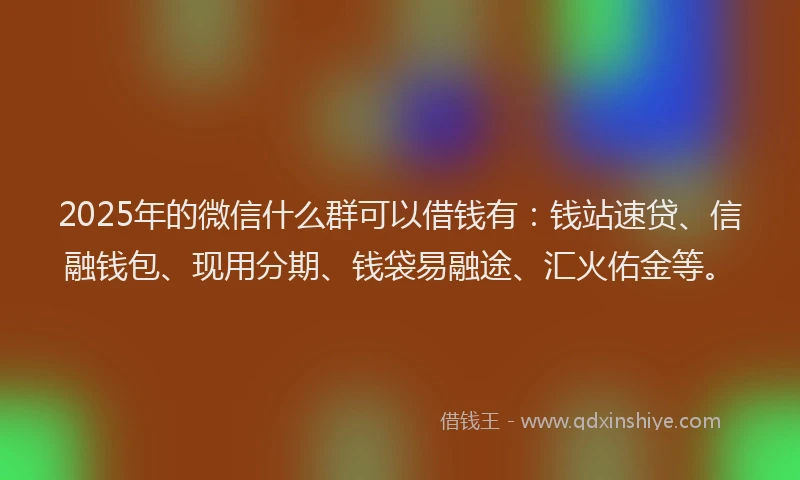 2025年的微信什么群可以借钱有：钱站速贷、信融钱包、现用分期、钱袋易融途、汇火佑金等。
