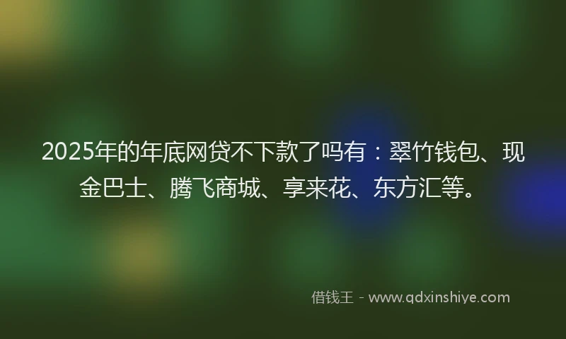 2025年的年底网贷不下款了吗有：翠竹钱包、现金巴士、腾飞商城、享来花、东方汇等。