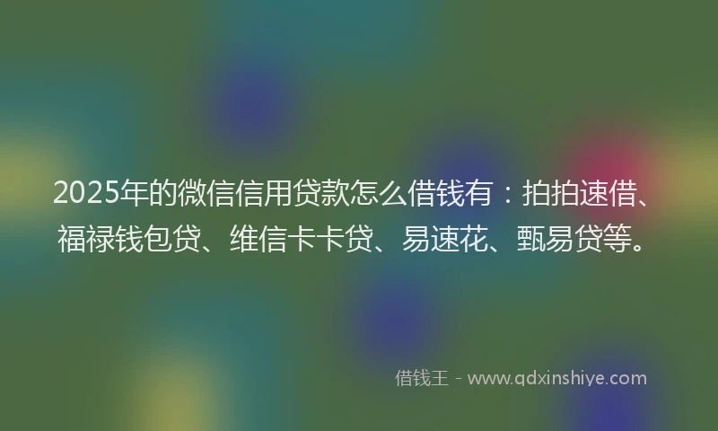 2025年的微信信用贷款怎么借钱有：拍拍速借、福禄钱包贷、维信卡卡贷、易速花、甄易贷等。