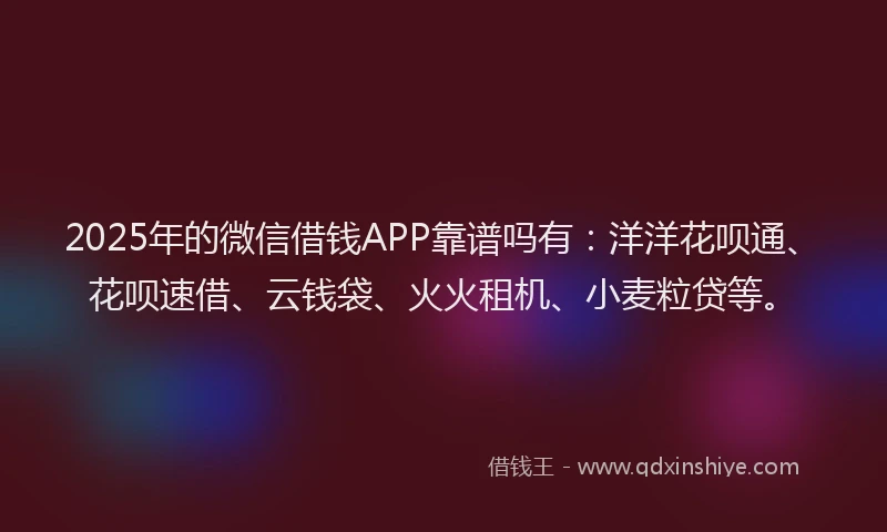 2025年的微信借钱APP靠谱吗有：洋洋花呗通、花呗速借、云钱袋、火火租机、小麦粒贷等。