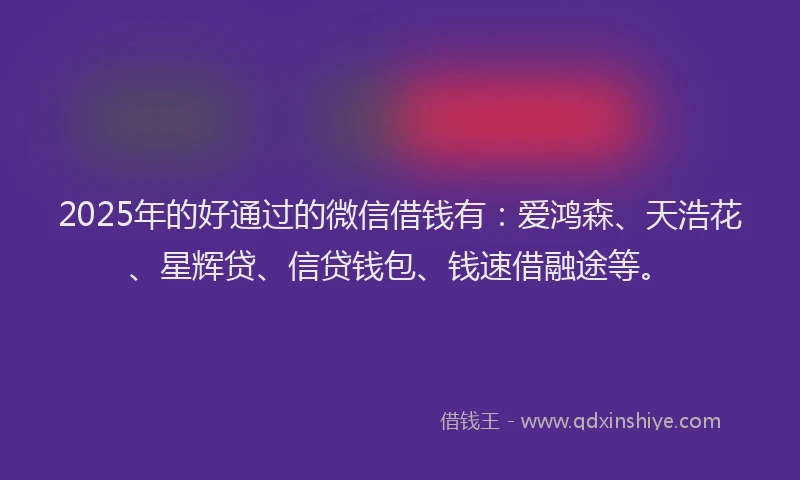2025年的好通过的微信借钱有：爱鸿森、天浩花、星辉贷、信贷钱包、钱速借融途等。