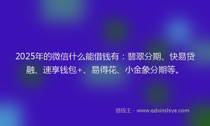 2025年的微信什么能借钱有：翡翠分期、快易贷融、速享钱包+、易得花、小金象分期等。
