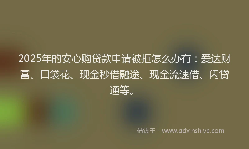 2025年的安心购贷款申请被拒怎么办有：爱达财富、口袋花、现金秒借融途、现金流速借、闪贷通等。
