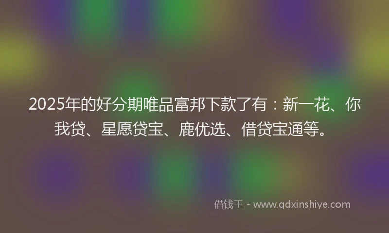 2025年的好分期唯品富邦下款了有：新一花、你我贷、星愿贷宝、鹿优选、借贷宝通等。
