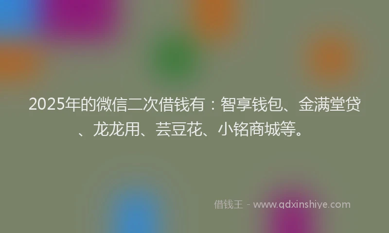 2025年的微信二次借钱有：智享钱包、金满堂贷、龙龙用、芸豆花、小铭商城等。