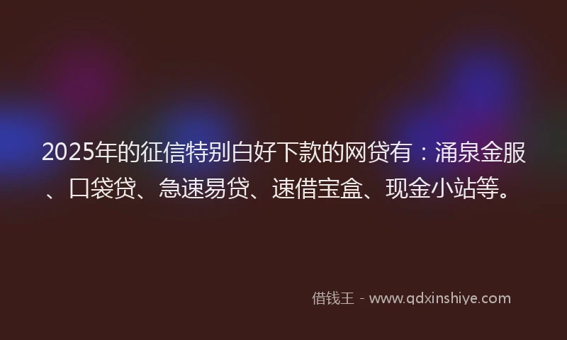 2025年的征信特别白好下款的网贷有：涌泉金服、口袋贷、急速易贷、速借宝盒、现金小站等。