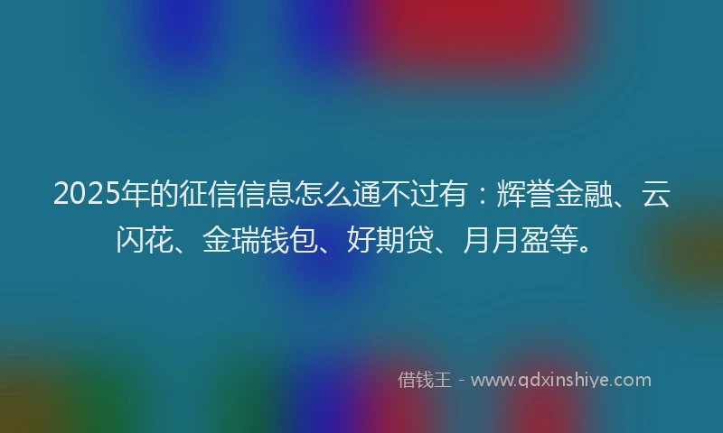 2025年的征信信息怎么通不过有：辉誉金融、云闪花、金瑞钱包、好期贷、月月盈等。