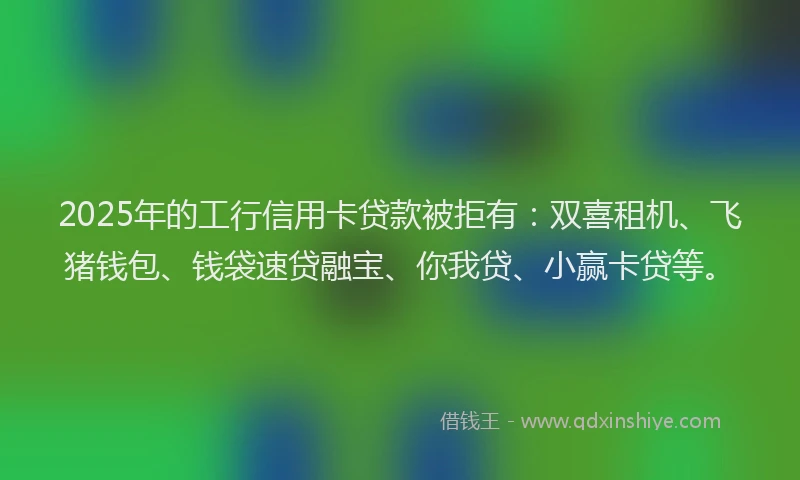 2025年的工行信用卡贷款被拒有：双喜租机、飞猪钱包、钱袋速贷融宝、你我贷、小赢卡贷等。
