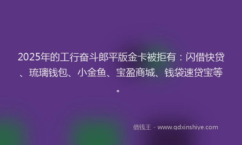 2025年的工行奋斗郎平版金卡被拒有：闪借快贷、琉璃钱包、小金鱼、宝盈商城、钱袋速贷宝等。