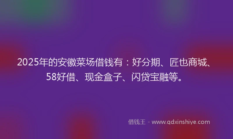 2025年的安徽菜场借钱有：好分期、匠也商城、58好借、现金盒子、闪贷宝融等。