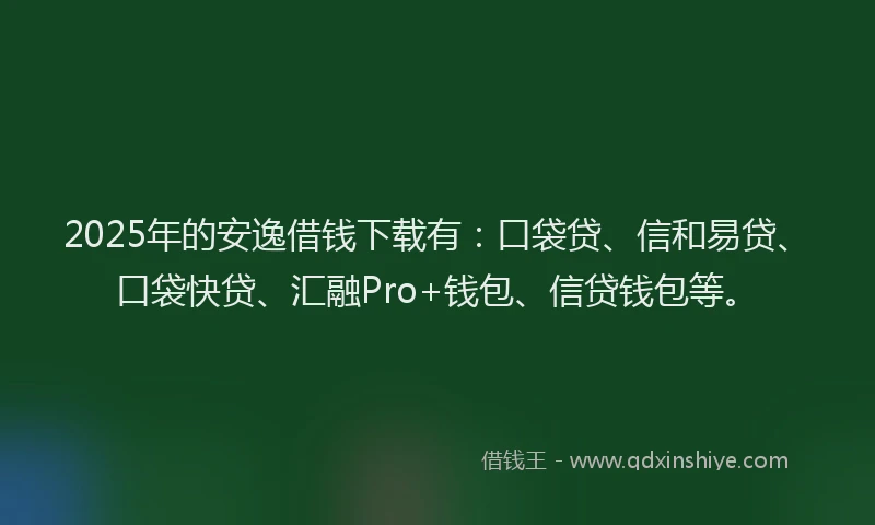 2025年的安逸借钱下载有：口袋贷、信和易贷、口袋快贷、汇融Pro+钱包、信贷钱包等。