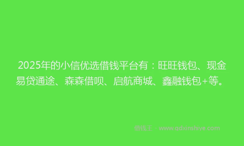 2025年的小信优选借钱平台有：旺旺钱包、现金易贷通途、森森借呗、启航商城、鑫融钱包+等。