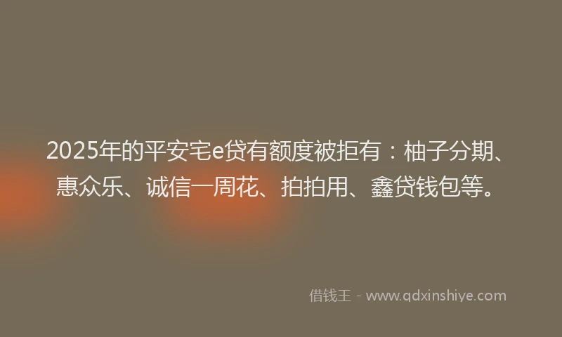 2025年的平安宅e贷有额度被拒有：柚子分期、惠众乐、诚信一周花、拍拍用、鑫贷钱包等。
