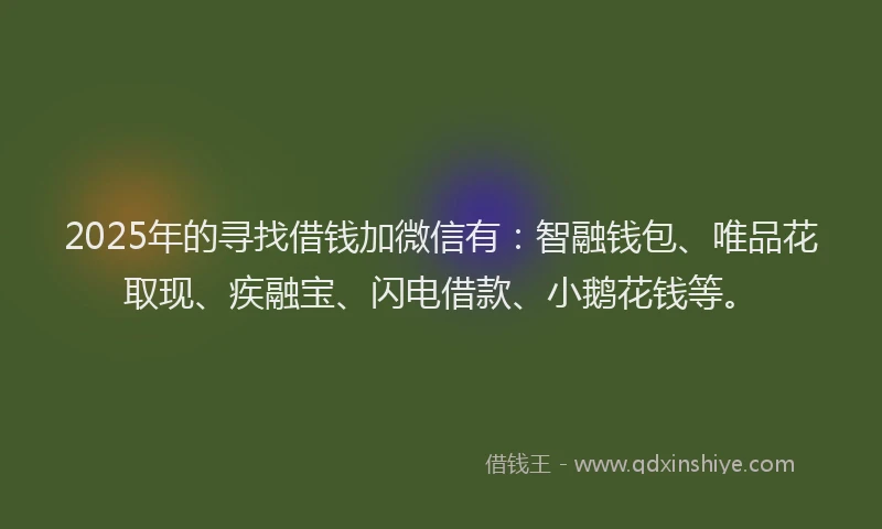 2025年的寻找借钱加微信有：智融钱包、唯品花取现、疾融宝、闪电借款、小鹅花钱等。