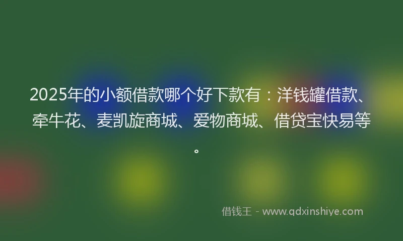 2025年的小额借款哪个好下款有：洋钱罐借款、牵牛花、麦凯旋商城、爱物商城、借贷宝快易等。