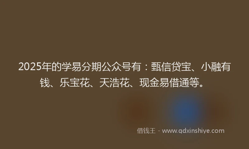 2025年的学易分期公众号有：甄信贷宝、小融有钱、乐宝花、天浩花、现金易借通等。