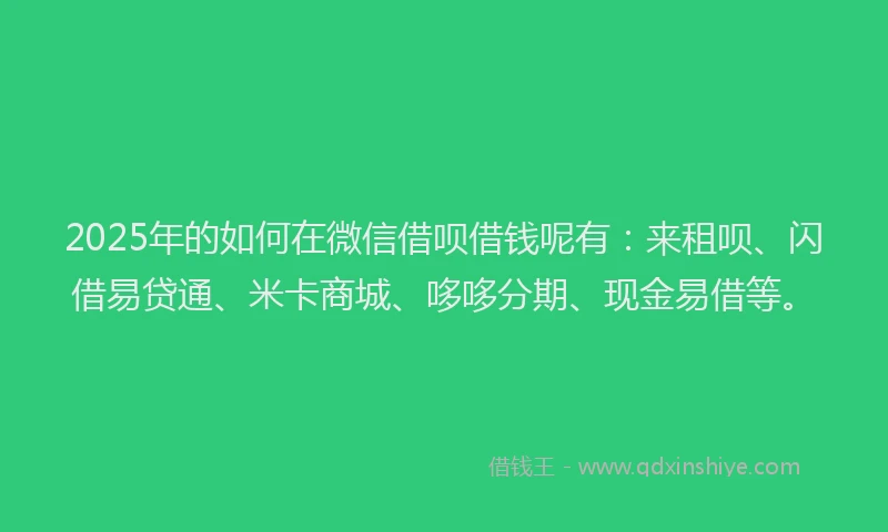 2025年的如何在微信借呗借钱呢有：来租呗、闪借易贷通、米卡商城、哆哆分期、现金易借等。