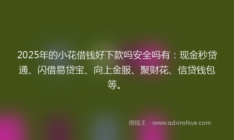 2025年的小花借钱好下款吗安全吗有：现金秒贷通、闪借易贷宝、向上金服、聚财花、信贷钱包等。