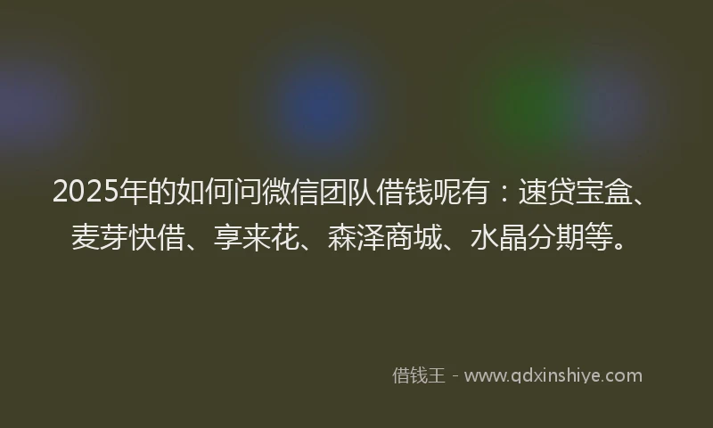 2025年的如何问微信团队借钱呢有：速贷宝盒、麦芽快借、享来花、森泽商城、水晶分期等。