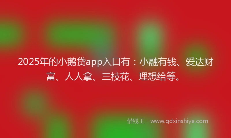 2025年的小鹅贷app入口有：小融有钱、爱达财富、人人拿、三枝花、理想给等。